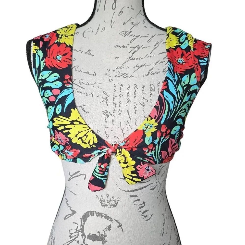 Adore Me Women's Size Medium Multicolor Floral Print Knot Side Bikini Set